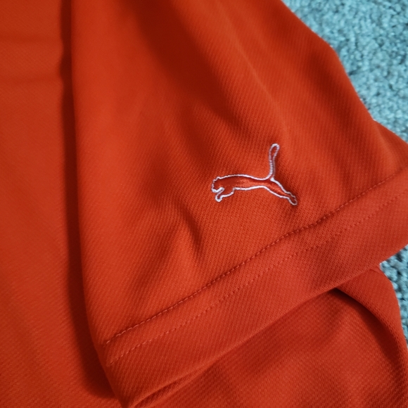 Puma Mens Sport Lifestyle Cool Cell Orange Short Sleeve Shirt Medium Collared - Picture 2 of 5